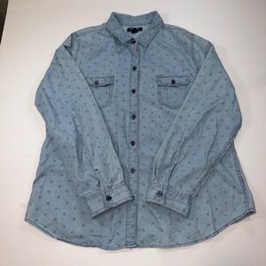 Old Navy Womens Blue Nautical Chambray Button Down Shirt Large Cotton Preppy